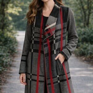 Cafe Marrahesh Black and Red Plaid Sweater Coat Sz S Cozy Cottagecore Soft Warm